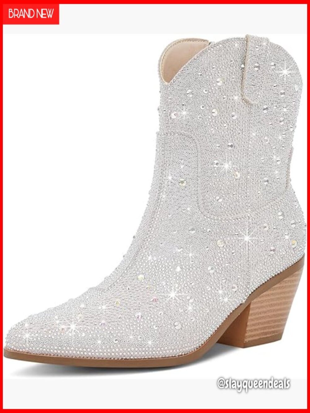 Rhinestone Cowgirl Ankle Boots Chunky Heel Side Zipper Western Booties